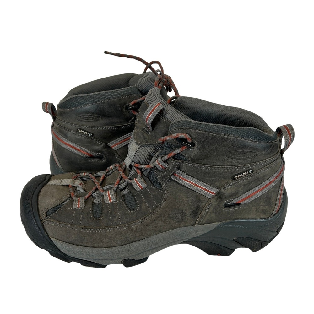 KEEN Targhee II Mid Waterproof Hiking Boots Mens 10.5 Gray Orange 1002384
